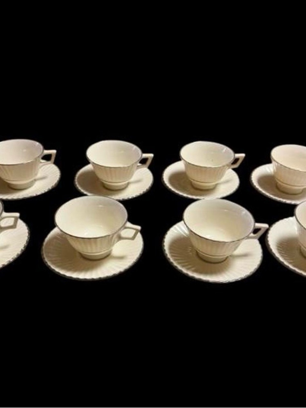 Vintage~1950s~Colonnade Platinum by Lenox~16 Pieces~Teacups&Saucers~White China